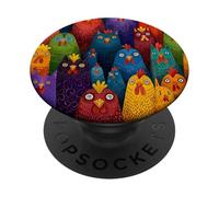 Colorful Whimsical Chicken Crowd Folk Art Graphic PopSockets PopGrip Adhesivo