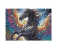 Colorful Winged Caballo Puzzles 300 Piezas Estera Portátil Familiar Splendid Celestial Critters Rompecabezas para Adultos Aliviar Estrés 3D Maquetas Construir DIY Moderno 300 PCS