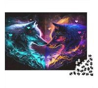 Colorful Wolf Couple Colourful Heart-Shaped Wolf Art 1000 Pieces Jigsaw Puzzles Adults Birthday Fun Present & Activity 38x26cm/1000pcs