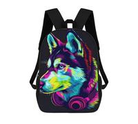 Colorful Wolf Headphones Art Print-2 Mochilas Impresas En 3D Para Niños 17inch Mochilas De Moda Informales Para El Día A Día, Bolsas De Viaje, Mochilas Informales Para Exteriores Para Niños Y Niñas