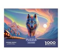 Colorful Wolf Portrait with Colorful Clouds 1000 Pieza Cartulina Premium Rompecabezas Premium Fantasy Wolf Antiestrés Juguete De Cumpleaños Rompecabezas para Decoración del Hogar 52x38cm/1000pcs