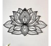 Colorfull Worlds Decoración de pared de metal con mandala 3D, decoración de flores de loto para hogares, decoración de sala de estar, regalo de año nuevo, 26.5 x 17 pulgadas, 67 x 43 cm, color negro)