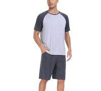 COLORFULLEAF Pijama corto de bambú para hombre, traje de casa de verano con cuello redondo de manga corta para hombre, A-bambú_gris hierro, XL Grande