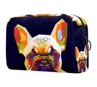 Colorfully French Bulldog - Bolsa de cosméticos para mujer, neceser de viaje, bolsa organizadora de maquillaje grande con cremallera, multicolor, 18.5x7.5x13cm/7.3x3x5.1in, Neceser