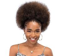 Colorfulpanda Extensiones de cabello negro Afro Kinky Curly Ponytail,Marrón oscuro Moño Postizo de Pelo Natural con Cordón Cola Postiza Ceniza Rizado Sintética Extensiones Coleta Postizos para Mujeres