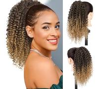 Colorfulpanda Extensiones de cabello negro/rubio cobre Afro Kinky Curly Ponytail Natural Cabello para mujeres,Coleta Postiza Extension Coleta Rizada con Cordón Cola Rizado Postizos de Pelo 40cm