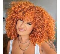 ColorfulPanda Pelucas Afro Ondulada sintéticas rizadas para las mujeres negras corta Peluca naranja pelo natural Auburn peluca mediana afro Para Fiesta