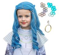 ColorGround Peluca azul ondulada larga con peluca de cosplay blanca plateada