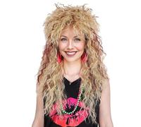 ColorGround Peluca larga rizada de los años 80 para mujer, rubia con estilo rockero marrón rojizo