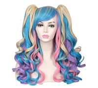 ColorGround - Peluca larga rizada para cosplay con 2 coletas