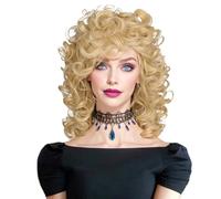 ColorGround Peluca rubia rizada media larga estilo rockero de los años 80 para mujer