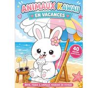 Coloriage Animaux Kawaii en vacances: 40 adorables animaux à colorier | Lapins, pandas et animaux mignons en voyage, plage, camping et aventures d’été pour enfants et adultes