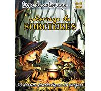 coloriage de SORCIÈRES: Découvrez un monde enchanté et mystérieux avec 50 illustrations à colorier d'adorables petites sorcières, où la créativité et l'aventure se rencontrent à chaque page!