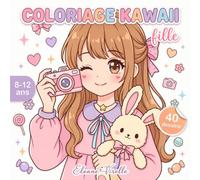 Coloriage Kawaii Fille: Livre de coloriage kawaii pour filles de 8 à 12 ans | 40 dessins mignons et relaxants à colorier | Grand format carré 21,6 × 21,6 cm | Univers adorable, créatif et anti-stress