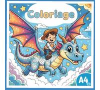 Coloriage: Livre de Coloriage de Dragons et de deux petits héros, fille et garçon