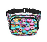 Colorida bolsa de cintura cuadrada de doble capa con estampado de magdalenas y magdalenas, versátil para hombres y mujeres, bolsa de uso diario, Negro -, Talla única