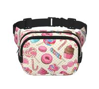 Colorida bolsa de cintura cuadrada de doble capa con estampado de magdalenas y magdalenas, versátil para hombres y mujeres, bolsa de uso diario, Negro -, Talla única