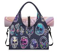 Colorida bolsa de lona deportiva Rocknroll Skulls con compartimento para zapatos, fin de semana, bolsa de equipaje para gimnasio, yoga, viajes, color, L, Bolsa de viaje