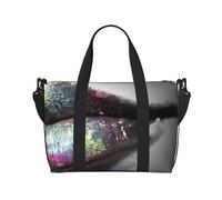 Colorida bolsa de lona para mujer, para viajes, deportes, gimnasio, yoga, fin de semana, noche, con compartimento, NEGRO, One Size