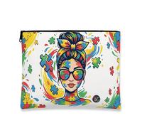 Colorida bolsa de maquillaje artístico, diseño de rompecabezas, bolsa de viaje para mujeres, organizador portátil de lona con cremallera, divertida bolsa de aseo para el cuidado de la piel, Blanco