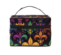 Colorida bolsa de maquillaje de Mardi Gras Fleur De Lis, bolsa organizadora de artículos de aseo de viaje para mujeres y niñas, estuche portátil de tocador