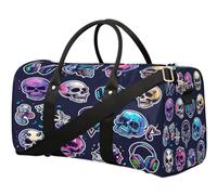 Colorida bolsa de viaje Rocknroll Skulls para mujeres, hombres, niñas, niños, fin de semana, bolsa de noche, bolsa de equipaje para deportes, gimnasio, yoga, color, 22.7L, Organizador de bolsas