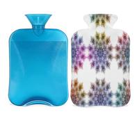 Colorida botella de agua caliente con diseño de mandala de plumas de pavo real con funda, 2 L, bolsa de agua de gran capacidad para noches acogedoras, alivio del dolor, espalda, cuello y hombros
