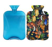 Colorida botella de agua caliente de pescado de mar con cubierta esponjosa, bolsa de agua caliente de gran capacidad, bolsa de agua tropical para noches acogedoras, alivio del dolor, espalda, cuello y hombros