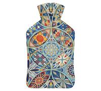Colorida botella de agua de goma Art Deco con cubierta de felpa suave, bolsa de agua caliente para invierno, manos y pies, protección contra el frío, 1000 ml