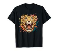 Colorida Cabeza de Leopardo rugiente Splash Jungle Camiseta