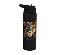 Colorida cara de leopardo Jaguar Animal Big Cats Panther Negro Stainless Steel Insulated Water Bottle