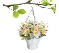 Colorida cesta colgante de flores, cestas florales artificiales, perfectas para decoración de pasillo, balcón o comedor, fácil de mostrar con ganchos de pastor, tela y construcción de metal