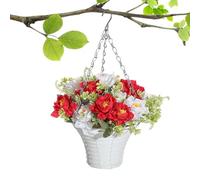 Colorida cesta colgante de flores, cestas florales artificiales, perfectas para decoración de pasillo, balcón o comedor, fácil de mostrar con ganchos de pastor, tela y construcción de metal