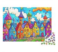 Colorida Ciudad de fantasía 1000 Piezas Rompecabezas Clásico DecoracióN Familiar Ciudad de Cuentos de Hadas del Arco Iris Jigsaw Juegos Educativos para Familiares Y Amigos 38x26cm/1000pcs