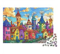 Colorida Ciudad de fantasía 1000 Piezas Rompecabezas Clásico DecoracióN Familiar Colorida Ciudad de Cuentos de Hadas Jigsaw Desafíos Difíciles para Regalo 38x26cm/1000pcs