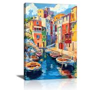 Colorida Ciudad Del Sur Europa Modernos Cuadros Decoracion Con Marcos, El hermoso Porto di Positano Italia Cuadro y Láminas Moderno Costa Casa Barco Lienzos Decorativos Para Salon Dormitorios 40X60cm