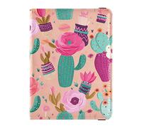 Colorida ilustración de plantas de cactus de cuero, soporte para pasaporte y tarjeta de vacunación, combo de documentos de viaje para mujeres y hombres, Ilustración de planta de cactus colorido, Talla