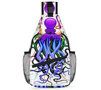 Colorida mochila de pulpo para hombres y mujeres, con diseño de pulpo, cruzada, bolsa de hombro para viajes, senderismo, mochila casual, multicolor, 14 in, Mochila Sling