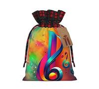 Colorida nota musical 1 bolsa de Navidad con cordón de 8.3 x 11.8 pulgadas, bolsa robusta para regalos y artículos esenciales de uso diario