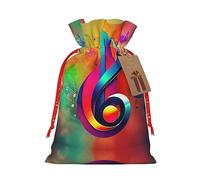 Colorida nota musical 1 bolsa de Navidad con cordón de 8.3 x 11.8 pulgadas, bolsa robusta para regalos y artículos esenciales de uso diario