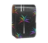 Colorida palmera tropical negra portátil para viajes, mini caja de almacenamiento de lápiz labial con espejo para mujeres y mujeres, bolsa de cosméticos de cuero, Varios colores, 9.5x2x7 cm/3.7x0.8x2.7 in