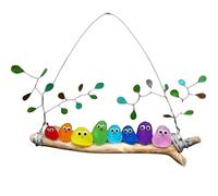 Colorida percha de cristal para pájaros, hecha a mano, arte de pared de pájaros arcoíris de vidrio marino, decoración costera de rama de madera flotante para el hogar, balcón, jardín, ventana, regalo