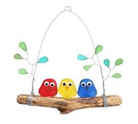 Colorida percha de cristal para pájaros, hecha a mano, arte de pared de pájaros arcoíris de vidrio marino, decoración costera de rama de madera flotante para el hogar, balcón, jardín, ventana, regalo