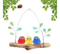 Colorida percha de cristal para pájaros, hecha a mano, arte de pared de pájaros arcoíris en ramas de madera flotante, regalo único para los amantes de los pájaros, decoración de casa de playa, arte
