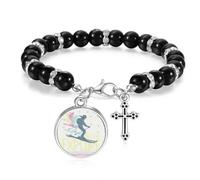 Colorida pulsera de cuentas con ilustración deportiva de invierno, joyería bohemia