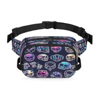 Colorida riñonera Rocknroll Skulls, multifunción, para viajes, deportes, correr, riñonera, riñonera, bolsa de cinturón para mujeres, hombres, niños y niñas, color, XL, Organizador de bolsas