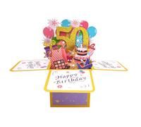 Colorida tarjeta de 50 cumpleaños para ella, tarjeta 3D de 50 años con sobre y nota, idea única de regalo de 50 cumpleaños para mujeres