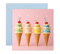 Colorida tarjeta de cumpleaños - Diseño pastel "Smiley Ice Cream Cones" - Bonita tarjeta de felicitación para niñas, amigos, niños, mejores amigos, novia, mamá, abuela, tía, mujer, ella - Viene con