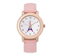 Colorida Torre Eiffel de París en Francia Rosa, elegante reloj analógico de cuarzo para mujer, reloj de pulsera con correa de piel