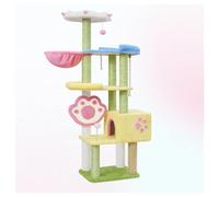 Colorida Torre Rascador Gato con Plataforma de Observación en Forma de Pata de Gato Poste Rascador con Bolas Suspendidas Árbol for Gatos de Varios Niveles 125/160 Cm (49,2/63") Incluye Casita